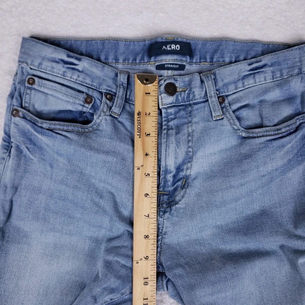 Aero Straight Leg Jeans Women's 30x26 Light Wash Raw Hem Casual‎ Denim Pants